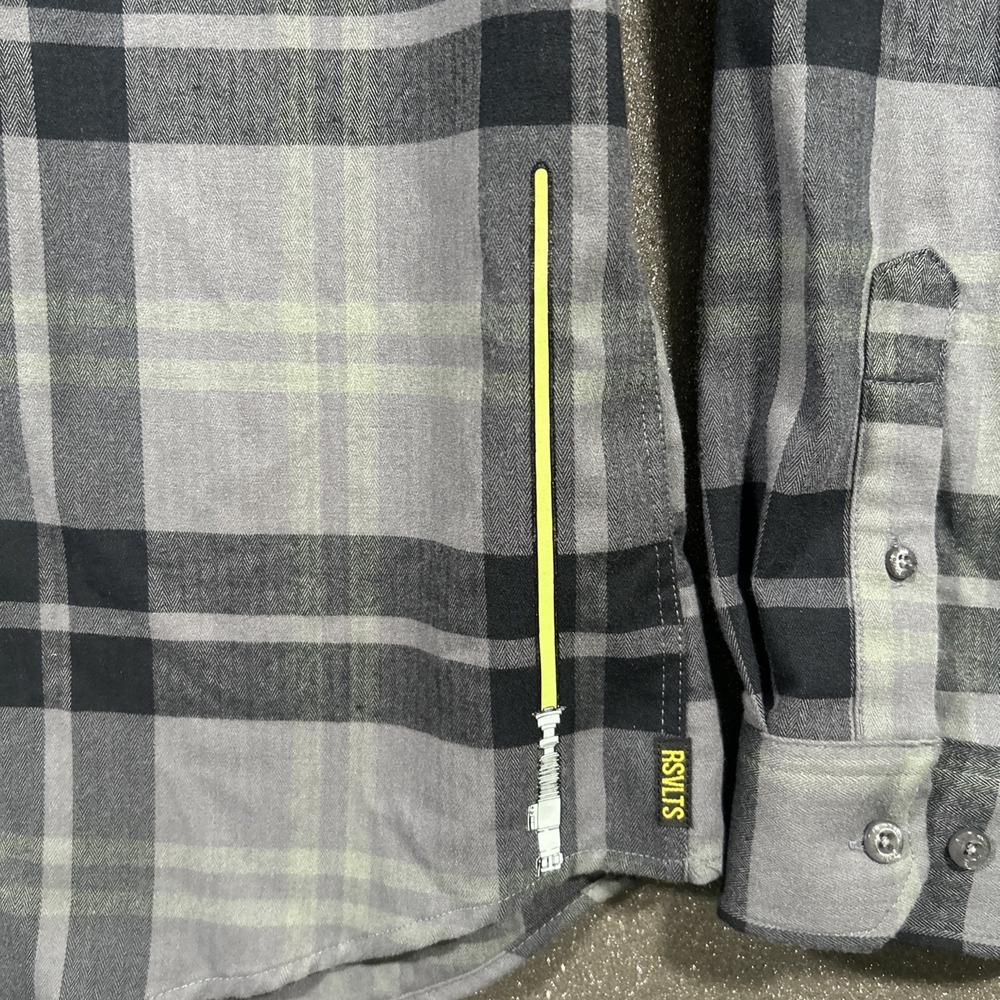 RSVLTS x STAR WARS Shirt Men L SLIM Green Lightsaber Flannel Button Up - Picture 2 of 11